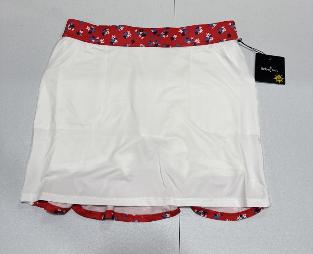 Belyn Key Ruffle Skort Skirt White Red Blue American Beauty Floral S Golf Sports